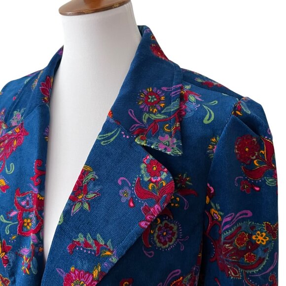 Modcloth XL Blazer Jacket Fall Blue Corduroy Stretch Boho 70s Retro Cottage RARE - Picture 16 of 17